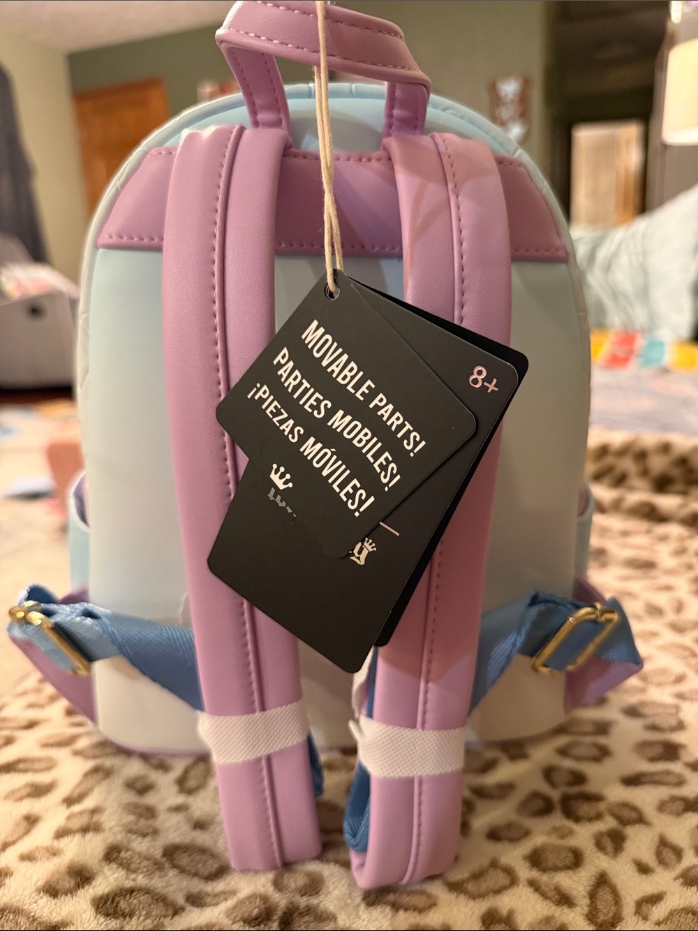 Loungefly Blue Pink & Cream Stitch and Angel Heart Balloon Mini Backpack - Picture 5 of 6